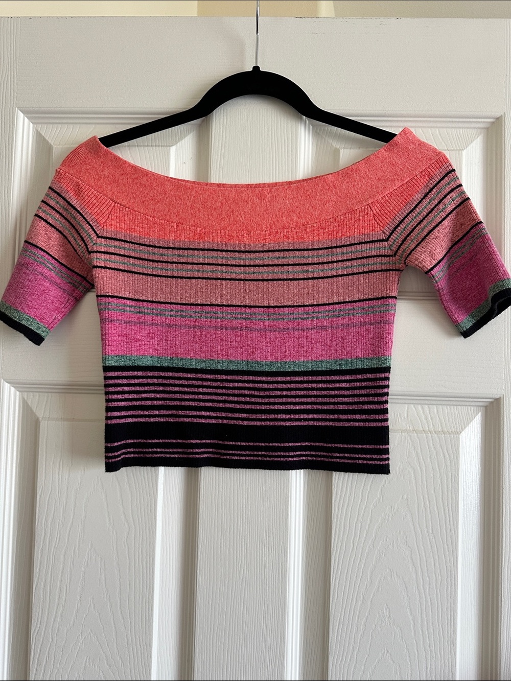 BCBGMaxAzria Off-the-Shoulder Crop Top Stretch Cotton Blend Fabric